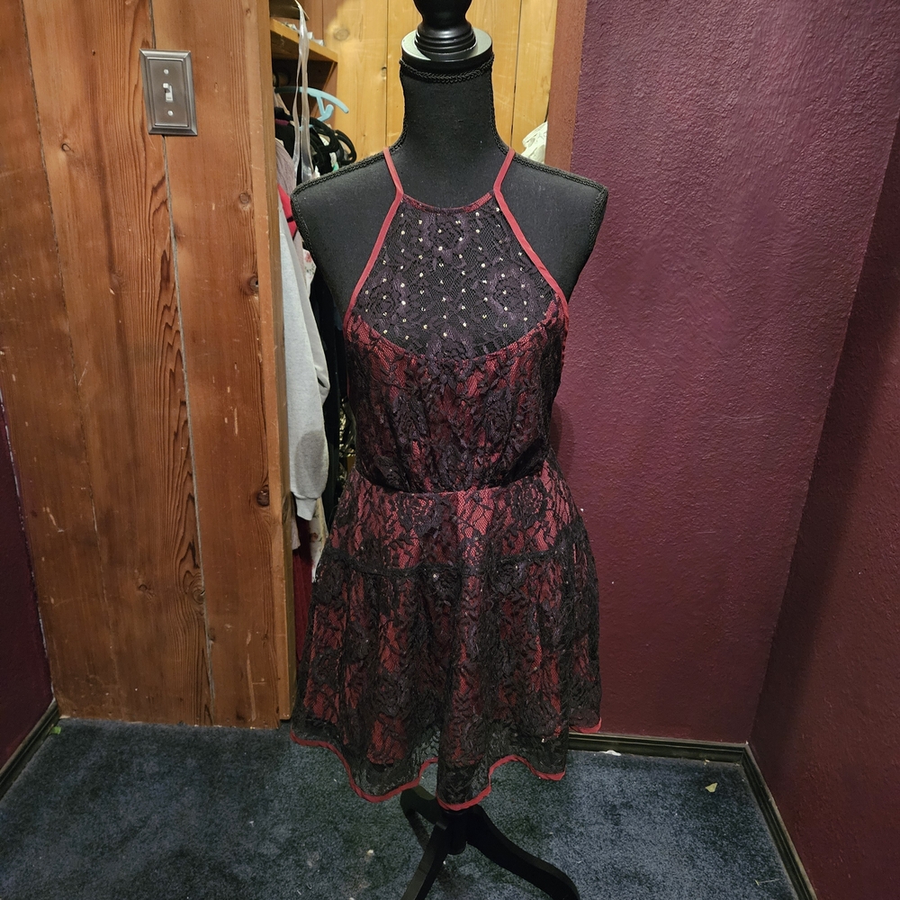 Free People Gothic Romance Black and Red Lace Mini Dress